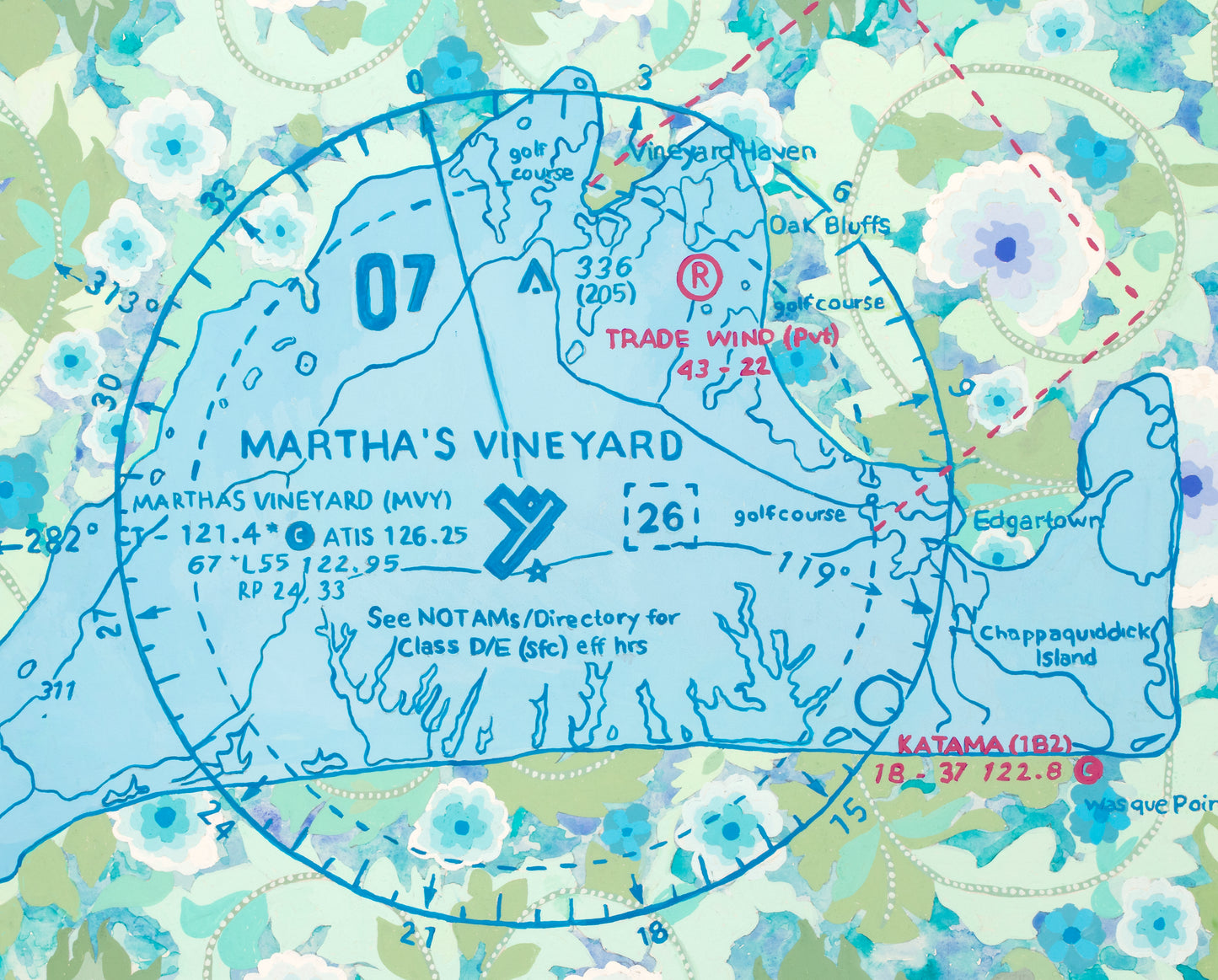 "Martha's Vineyard Map, Sea Green" giclée print